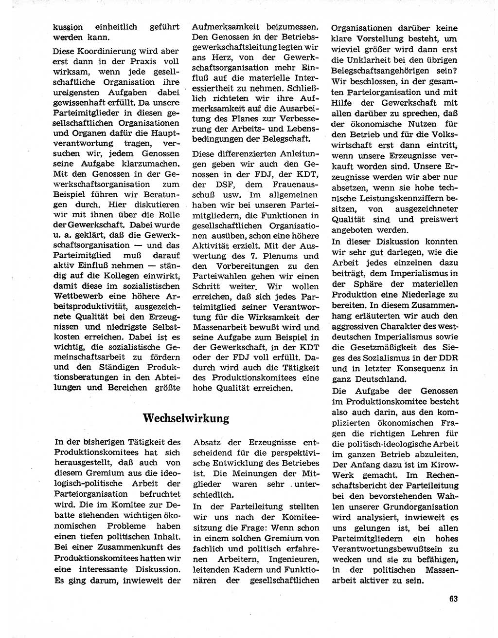 Neuer Weg (NW), Organ des Zentralkomitees (ZK) der SED (Sozialistische Einheitspartei Deutschlands) für Fragen des Parteilebens, 20. Jahrgang [Deutsche Demokratische Republik (DDR)] 1965, Seite 63 (NW ZK SED DDR 1965, S. 63)