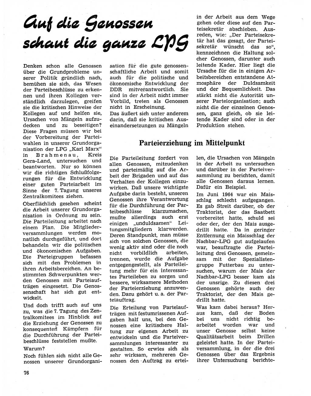 Neuer Weg (NW), Organ des Zentralkomitees (ZK) der SED (Sozialistische Einheitspartei Deutschlands) für Fragen des Parteilebens, 20. Jahrgang [Deutsche Demokratische Republik (DDR)] 1965, Seite 76 (NW ZK SED DDR 1965, S. 76)