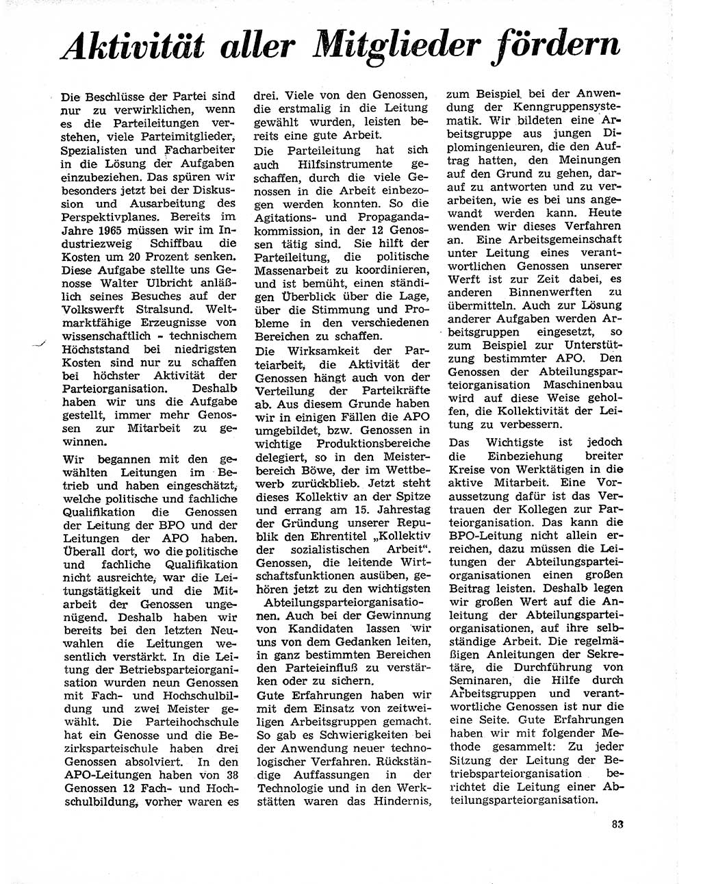 Neuer Weg (NW), Organ des Zentralkomitees (ZK) der SED (Sozialistische Einheitspartei Deutschlands) für Fragen des Parteilebens, 20. Jahrgang [Deutsche Demokratische Republik (DDR)] 1965, Seite 83 (NW ZK SED DDR 1965, S. 83)
