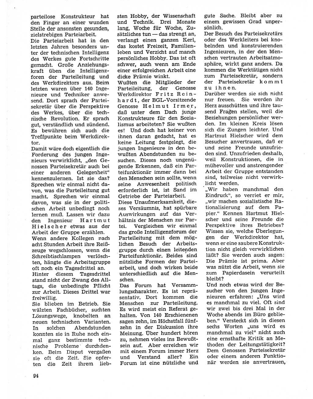 Neuer Weg (NW), Organ des Zentralkomitees (ZK) der SED (Sozialistische Einheitspartei Deutschlands) für Fragen des Parteilebens, 20. Jahrgang [Deutsche Demokratische Republik (DDR)] 1965, Seite 94 (NW ZK SED DDR 1965, S. 94)