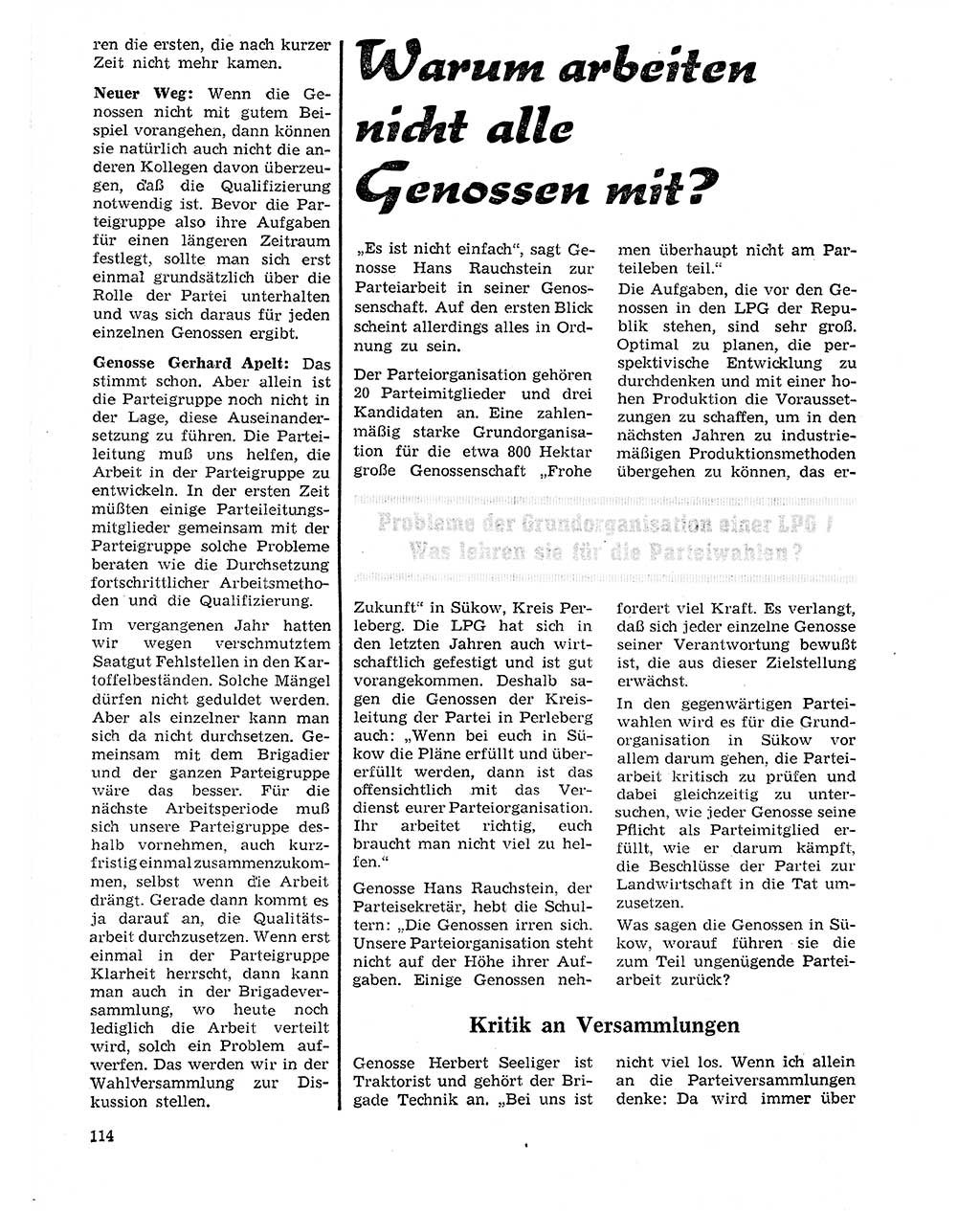 Neuer Weg (NW), Organ des Zentralkomitees (ZK) der SED (Sozialistische Einheitspartei Deutschlands) für Fragen des Parteilebens, 20. Jahrgang [Deutsche Demokratische Republik (DDR)] 1965, Seite 114 (NW ZK SED DDR 1965, S. 114)