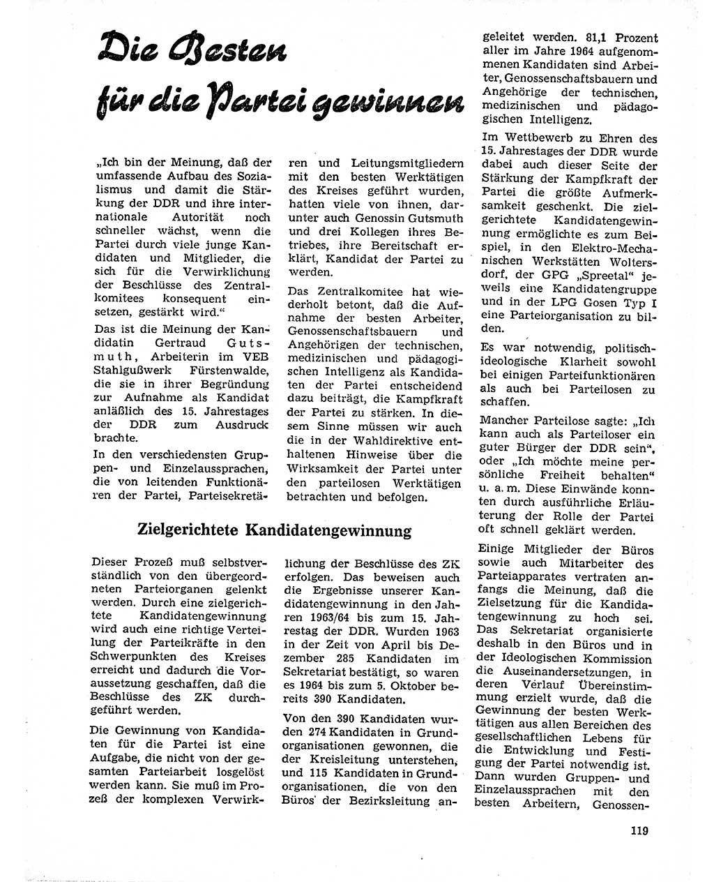 Neuer Weg (NW), Organ des Zentralkomitees (ZK) der SED (Sozialistische Einheitspartei Deutschlands) für Fragen des Parteilebens, 20. Jahrgang [Deutsche Demokratische Republik (DDR)] 1965, Seite 119 (NW ZK SED DDR 1965, S. 119)