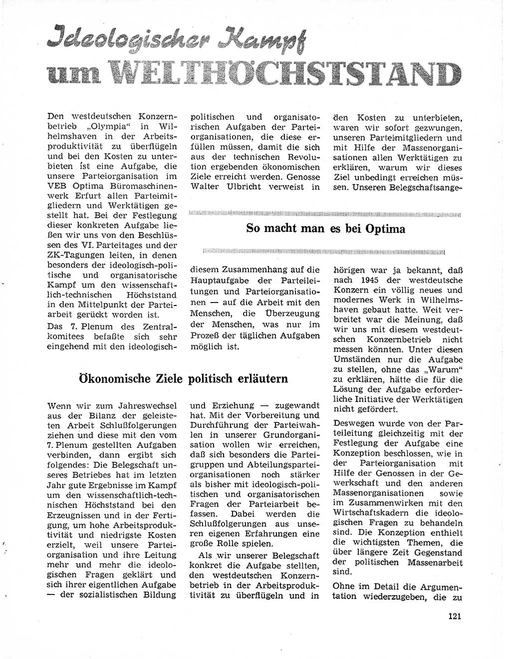 Neuer Weg (NW), Organ des Zentralkomitees (ZK) der SED (Sozialistische Einheitspartei Deutschlands) für Fragen des Parteilebens, 20. Jahrgang [Deutsche Demokratische Republik (DDR)] 1965, Seite 121 (NW ZK SED DDR 1965, S. 121)