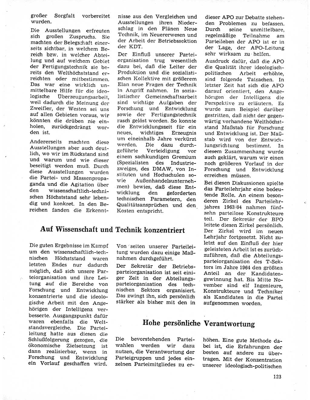 Neuer Weg (NW), Organ des Zentralkomitees (ZK) der SED (Sozialistische Einheitspartei Deutschlands) für Fragen des Parteilebens, 20. Jahrgang [Deutsche Demokratische Republik (DDR)] 1965, Seite 123 (NW ZK SED DDR 1965, S. 123)