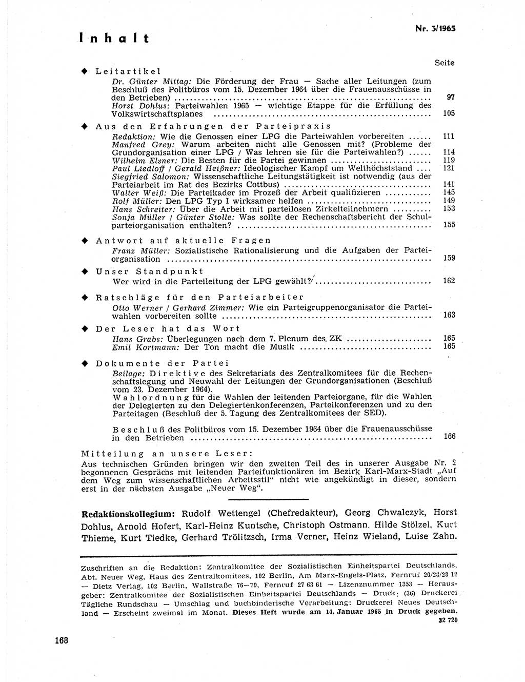 Neuer Weg (NW), Organ des Zentralkomitees (ZK) der SED (Sozialistische Einheitspartei Deutschlands) für Fragen des Parteilebens, 20. Jahrgang [Deutsche Demokratische Republik (DDR)] 1965, Seite 152 (NW ZK SED DDR 1965, S. 152)