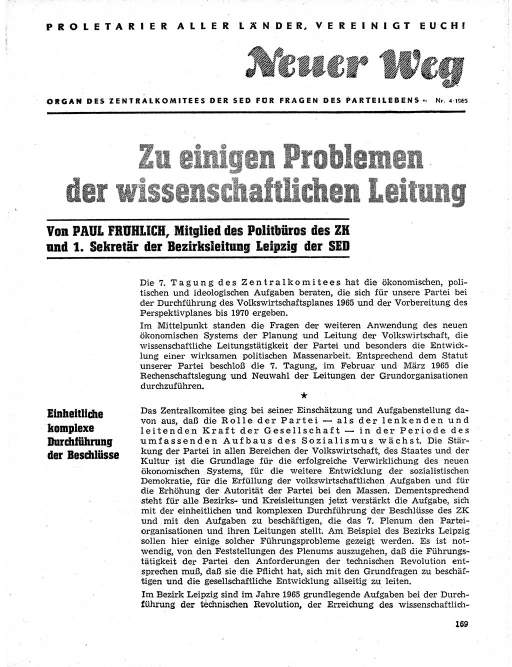 Neuer Weg (NW), Organ des Zentralkomitees (ZK) der SED (Sozialistische Einheitspartei Deutschlands) für Fragen des Parteilebens, 20. Jahrgang [Deutsche Demokratische Republik (DDR)] 1965, Seite 153 (NW ZK SED DDR 1965, S. 153)