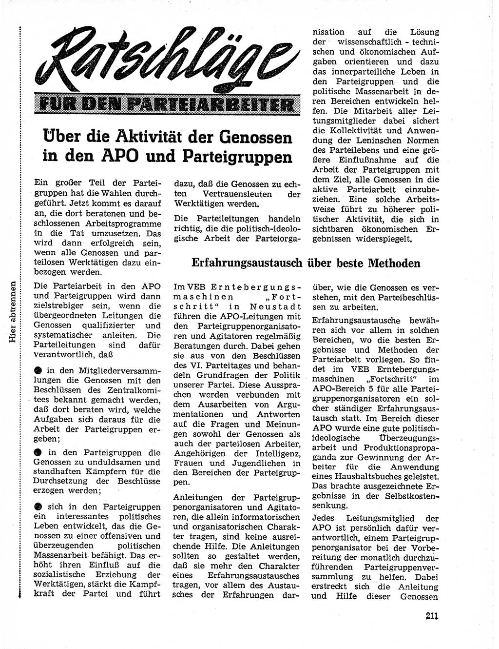 Neuer Weg (NW), Organ des Zentralkomitees (ZK) der SED (Sozialistische Einheitspartei Deutschlands) für Fragen des Parteilebens, 20. Jahrgang [Deutsche Demokratische Republik (DDR)] 1965, Seite 195 (NW ZK SED DDR 1965, S. 195)
