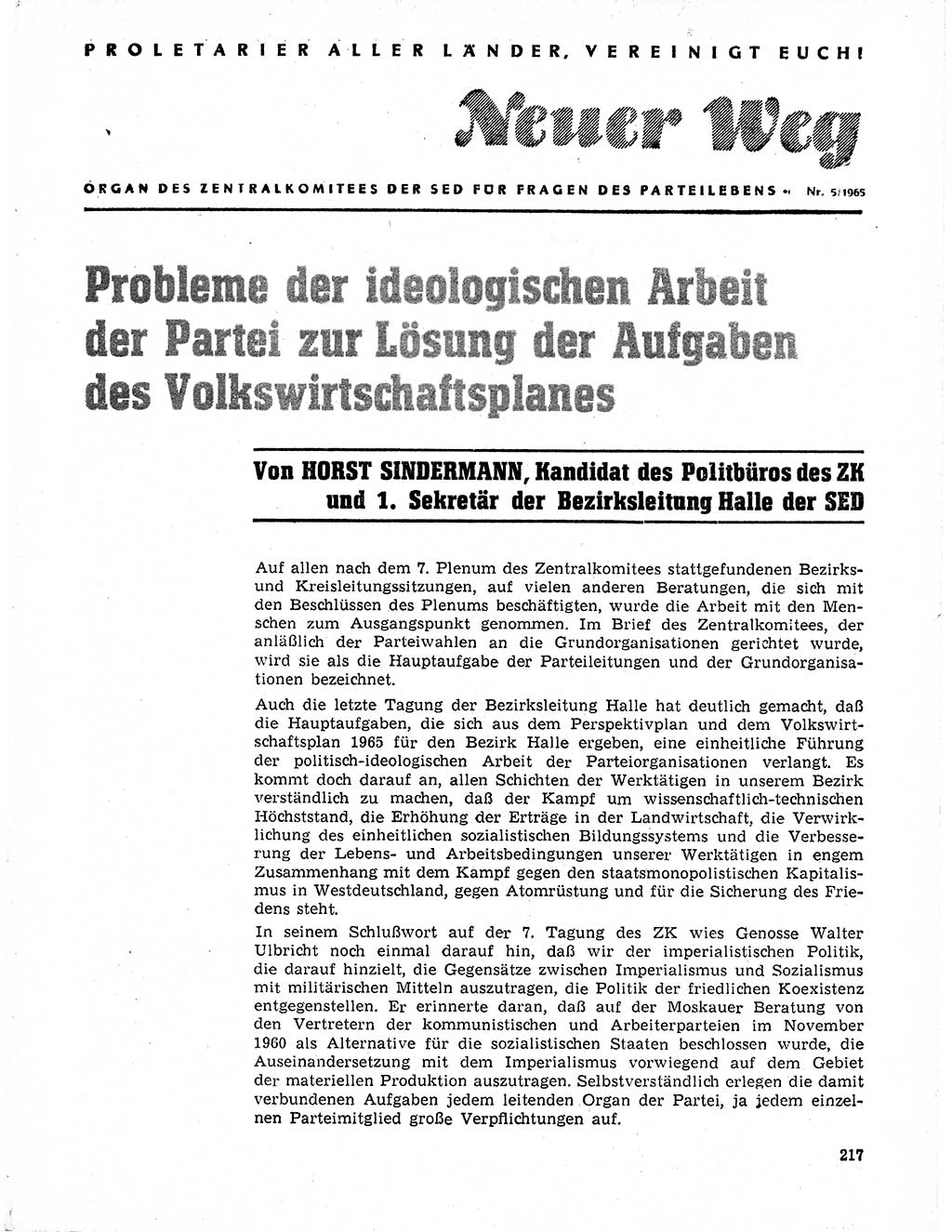 Neuer Weg (NW), Organ des Zentralkomitees (ZK) der SED (Sozialistische Einheitspartei Deutschlands) für Fragen des Parteilebens, 20. Jahrgang [Deutsche Demokratische Republik (DDR)] 1965, Seite 201 (NW ZK SED DDR 1965, S. 201)