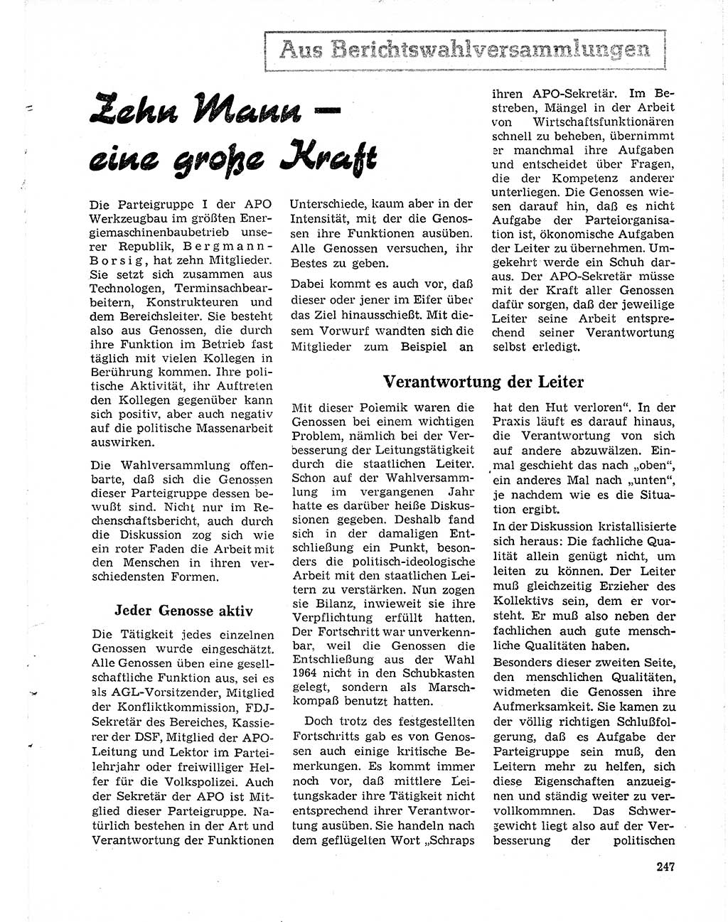 Neuer Weg (NW), Organ des Zentralkomitees (ZK) der SED (Sozialistische Einheitspartei Deutschlands) für Fragen des Parteilebens, 20. Jahrgang [Deutsche Demokratische Republik (DDR)] 1965, Seite 231 (NW ZK SED DDR 1965, S. 231)