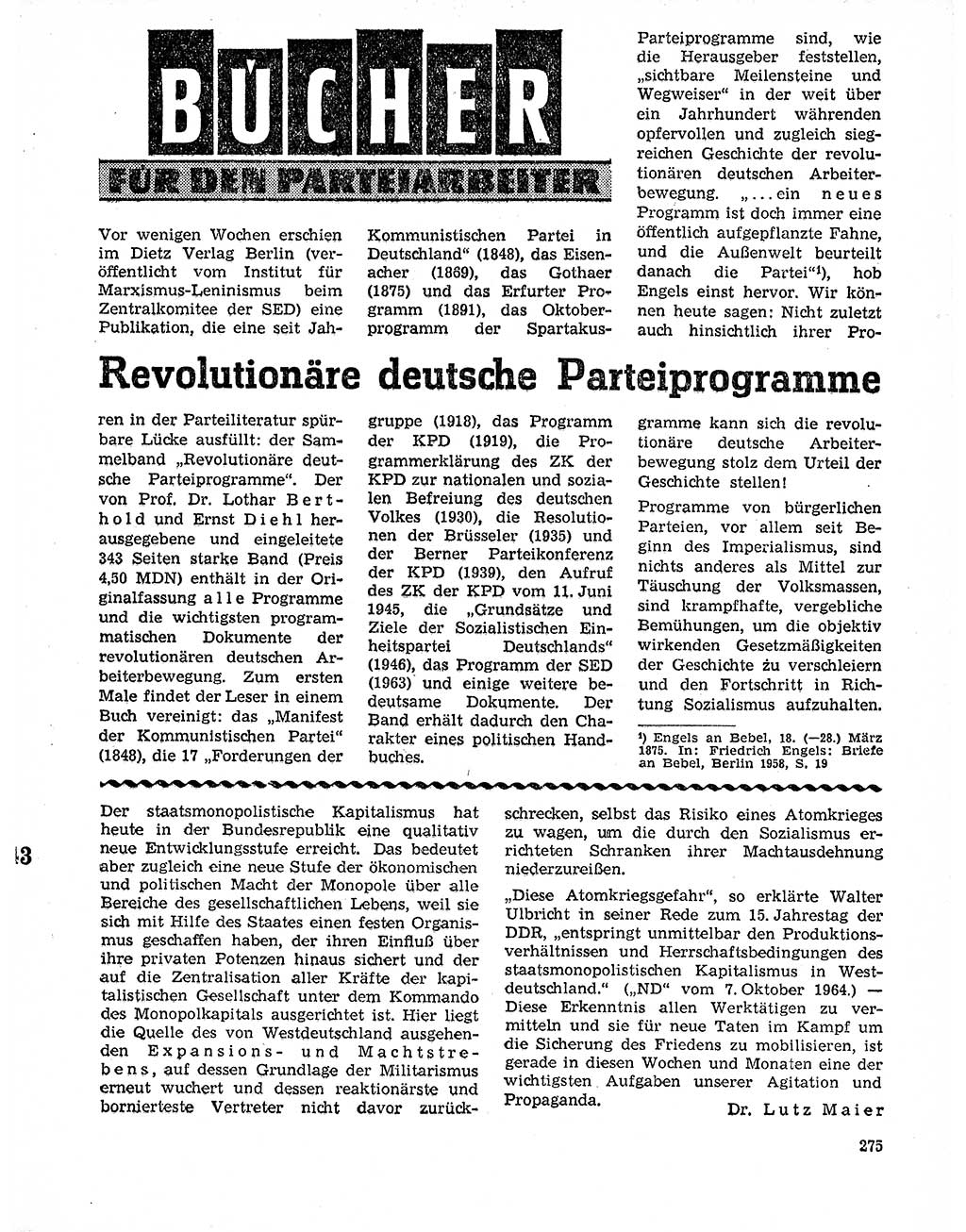 Neuer Weg (NW), Organ des Zentralkomitees (ZK) der SED (Sozialistische Einheitspartei Deutschlands) für Fragen des Parteilebens, 20. Jahrgang [Deutsche Demokratische Republik (DDR)] 1965, Seite 259 (NW ZK SED DDR 1965, S. 259)