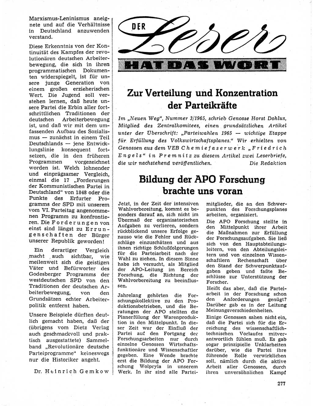 Neuer Weg (NW), Organ des Zentralkomitees (ZK) der SED (Sozialistische Einheitspartei Deutschlands) für Fragen des Parteilebens, 20. Jahrgang [Deutsche Demokratische Republik (DDR)] 1965, Seite 261 (NW ZK SED DDR 1965, S. 261)