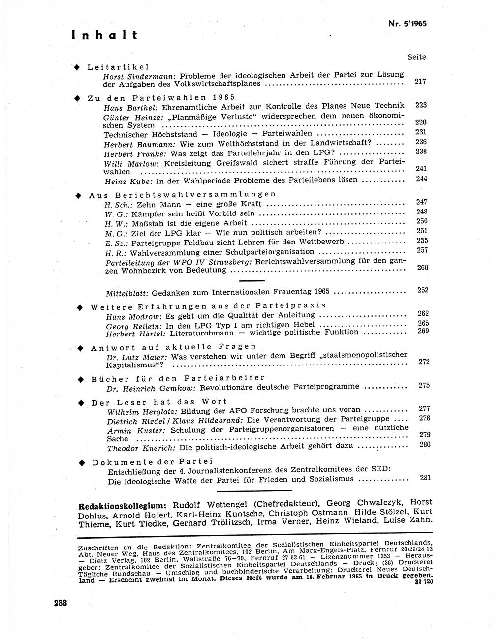 Neuer Weg (NW), Organ des Zentralkomitees (ZK) der SED (Sozialistische Einheitspartei Deutschlands) für Fragen des Parteilebens, 20. Jahrgang [Deutsche Demokratische Republik (DDR)] 1965, Seite 272 (NW ZK SED DDR 1965, S. 272)