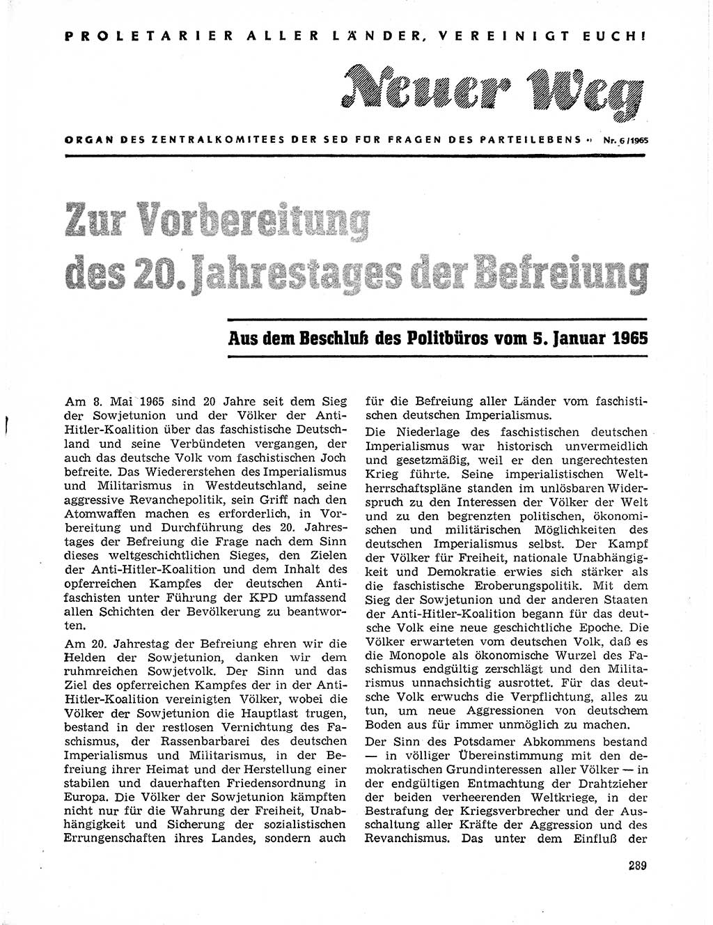 Neuer Weg (NW), Organ des Zentralkomitees (ZK) der SED (Sozialistische Einheitspartei Deutschlands) für Fragen des Parteilebens, 20. Jahrgang [Deutsche Demokratische Republik (DDR)] 1965, Seite 273 (NW ZK SED DDR 1965, S. 273)