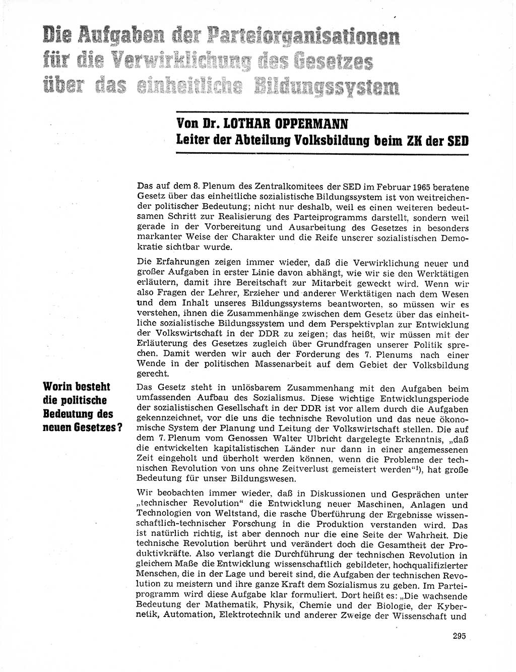 Neuer Weg (NW), Organ des Zentralkomitees (ZK) der SED (Sozialistische Einheitspartei Deutschlands) für Fragen des Parteilebens, 20. Jahrgang [Deutsche Demokratische Republik (DDR)] 1965, Seite 279 (NW ZK SED DDR 1965, S. 279)