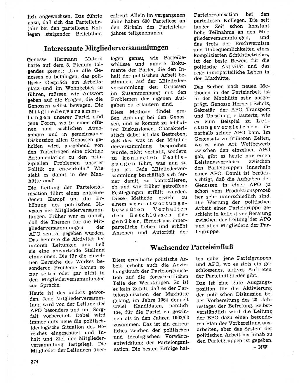 Neuer Weg (NW), Organ des Zentralkomitees (ZK) der SED (Sozialistische Einheitspartei Deutschlands) für Fragen des Parteilebens, 20. Jahrgang [Deutsche Demokratische Republik (DDR)] 1965, Seite 358 (NW ZK SED DDR 1965, S. 358)