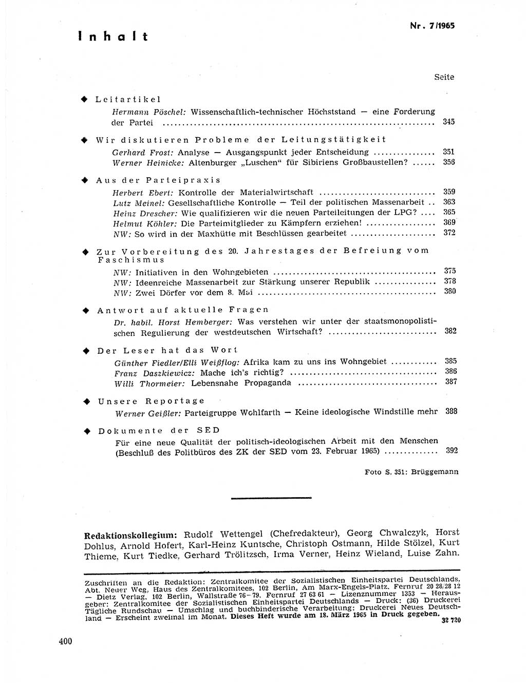 Neuer Weg (NW), Organ des Zentralkomitees (ZK) der SED (Sozialistische Einheitspartei Deutschlands) für Fragen des Parteilebens, 20. Jahrgang [Deutsche Demokratische Republik (DDR)] 1965, Seite 384 (NW ZK SED DDR 1965, S. 384)