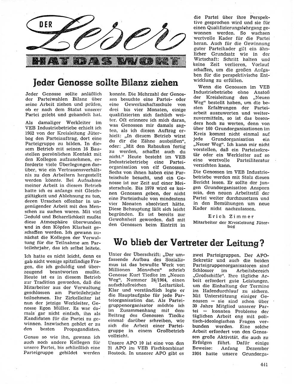 Neuer Weg (NW), Organ des Zentralkomitees (ZK) der SED (Sozialistische Einheitspartei Deutschlands) für Fragen des Parteilebens, 20. Jahrgang [Deutsche Demokratische Republik (DDR)] 1965, Seite 425 (NW ZK SED DDR 1965, S. 425)