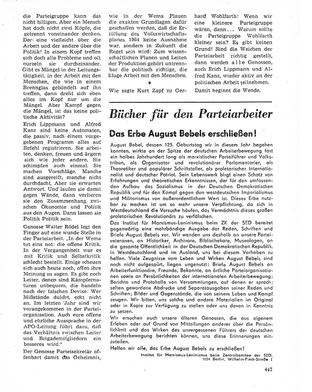 Neuer Weg (NW), Organ des Zentralkomitees (ZK) der SED (Sozialistische Einheitspartei Deutschlands) für Fragen des Parteilebens, 20. Jahrgang [Deutsche Demokratische Republik (DDR)] 1965, Seite 431 (NW ZK SED DDR 1965, S. 431)