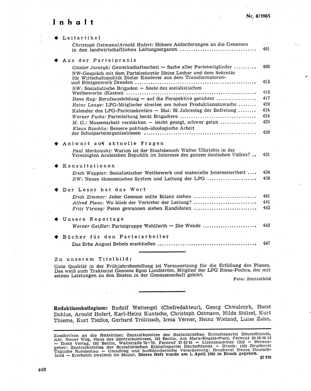 Neuer Weg (NW), Organ des Zentralkomitees (ZK) der SED (Sozialistische Einheitspartei Deutschlands) für Fragen des Parteilebens, 20. Jahrgang [Deutsche Demokratische Republik (DDR)] 1965, Seite 432 (NW ZK SED DDR 1965, S. 432)