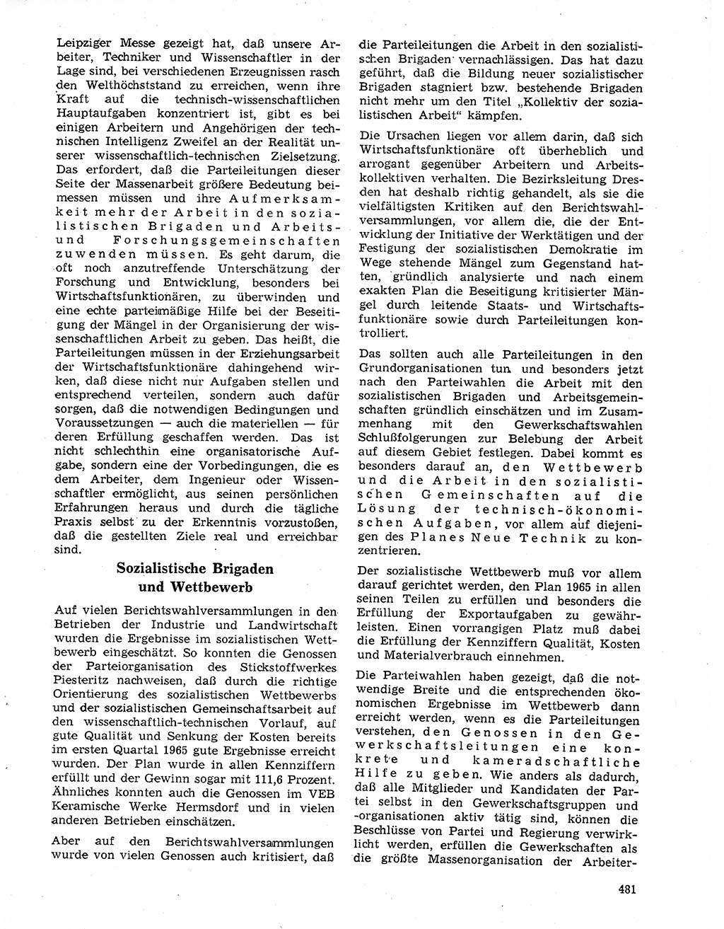 Neuer Weg (NW), Organ des Zentralkomitees (ZK) der SED (Sozialistische Einheitspartei Deutschlands) für Fragen des Parteilebens, 20. Jahrgang [Deutsche Demokratische Republik (DDR)] 1965, Seite 465 (NW ZK SED DDR 1965, S. 465)