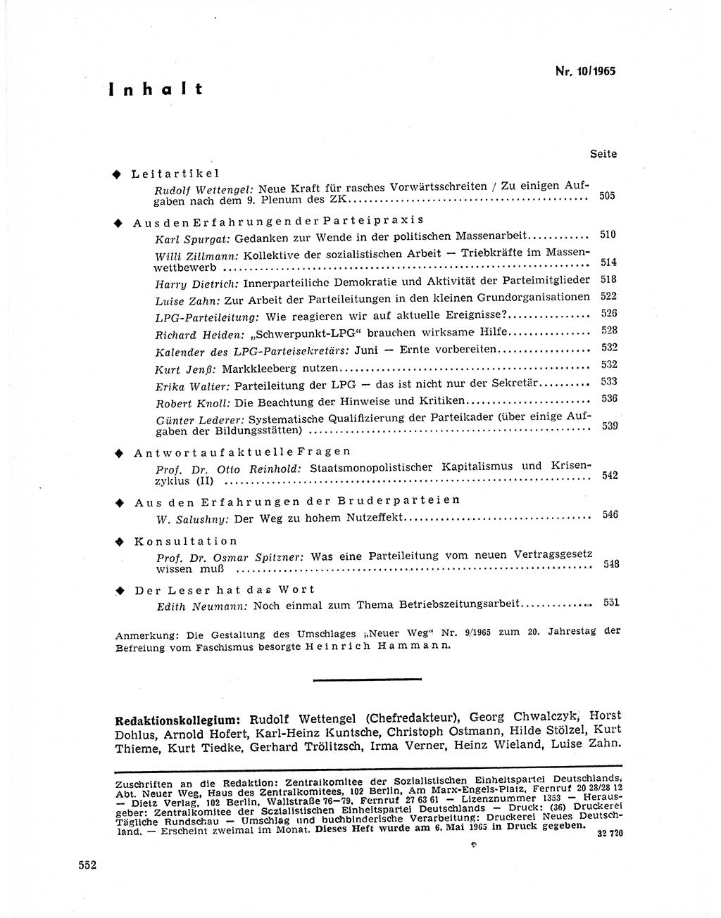 Neuer Weg (NW), Organ des Zentralkomitees (ZK) der SED (Sozialistische Einheitspartei Deutschlands) für Fragen des Parteilebens, 20. Jahrgang [Deutsche Demokratische Republik (DDR)] 1965, Seite 536 (NW ZK SED DDR 1965, S. 536)