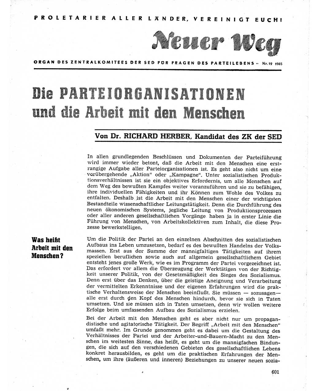 Neuer Weg (NW), Organ des Zentralkomitees (ZK) der SED (Sozialistische Einheitspartei Deutschlands) für Fragen des Parteilebens, 20. Jahrgang [Deutsche Demokratische Republik (DDR)] 1965, Seite 585 (NW ZK SED DDR 1965, S. 585)