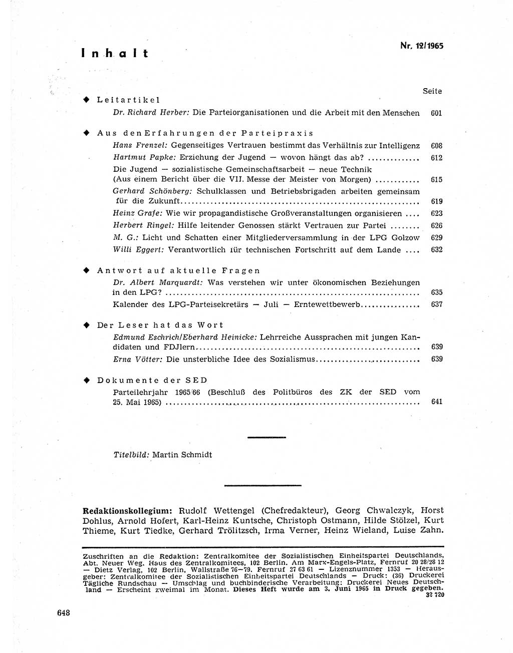 Neuer Weg (NW), Organ des Zentralkomitees (ZK) der SED (Sozialistische Einheitspartei Deutschlands) für Fragen des Parteilebens, 20. Jahrgang [Deutsche Demokratische Republik (DDR)] 1965, Seite 632 (NW ZK SED DDR 1965, S. 632)