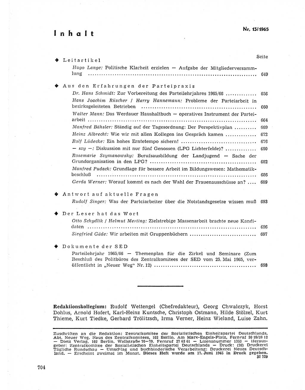 Neuer Weg (NW), Organ des Zentralkomitees (ZK) der SED (Sozialistische Einheitspartei Deutschlands) für Fragen des Parteilebens, 20. Jahrgang [Deutsche Demokratische Republik (DDR)] 1965, Seite 688 (NW ZK SED DDR 1965, S. 688)