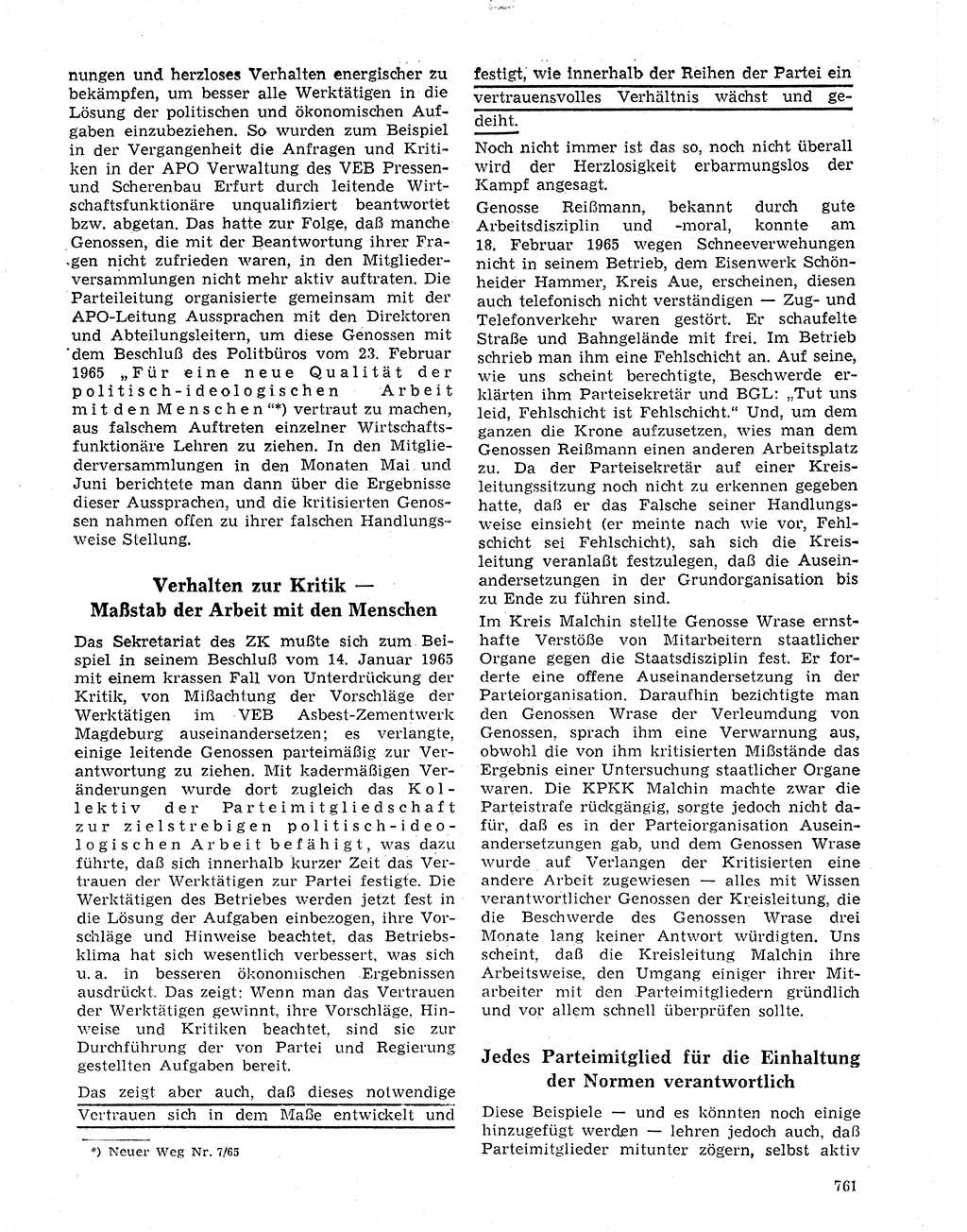 Neuer Weg (NW), Organ des Zentralkomitees (ZK) der SED (Sozialistische Einheitspartei Deutschlands) für Fragen des Parteilebens, 20. Jahrgang [Deutsche Demokratische Republik (DDR)] 1965, Seite 745 (NW ZK SED DDR 1965, S. 745)