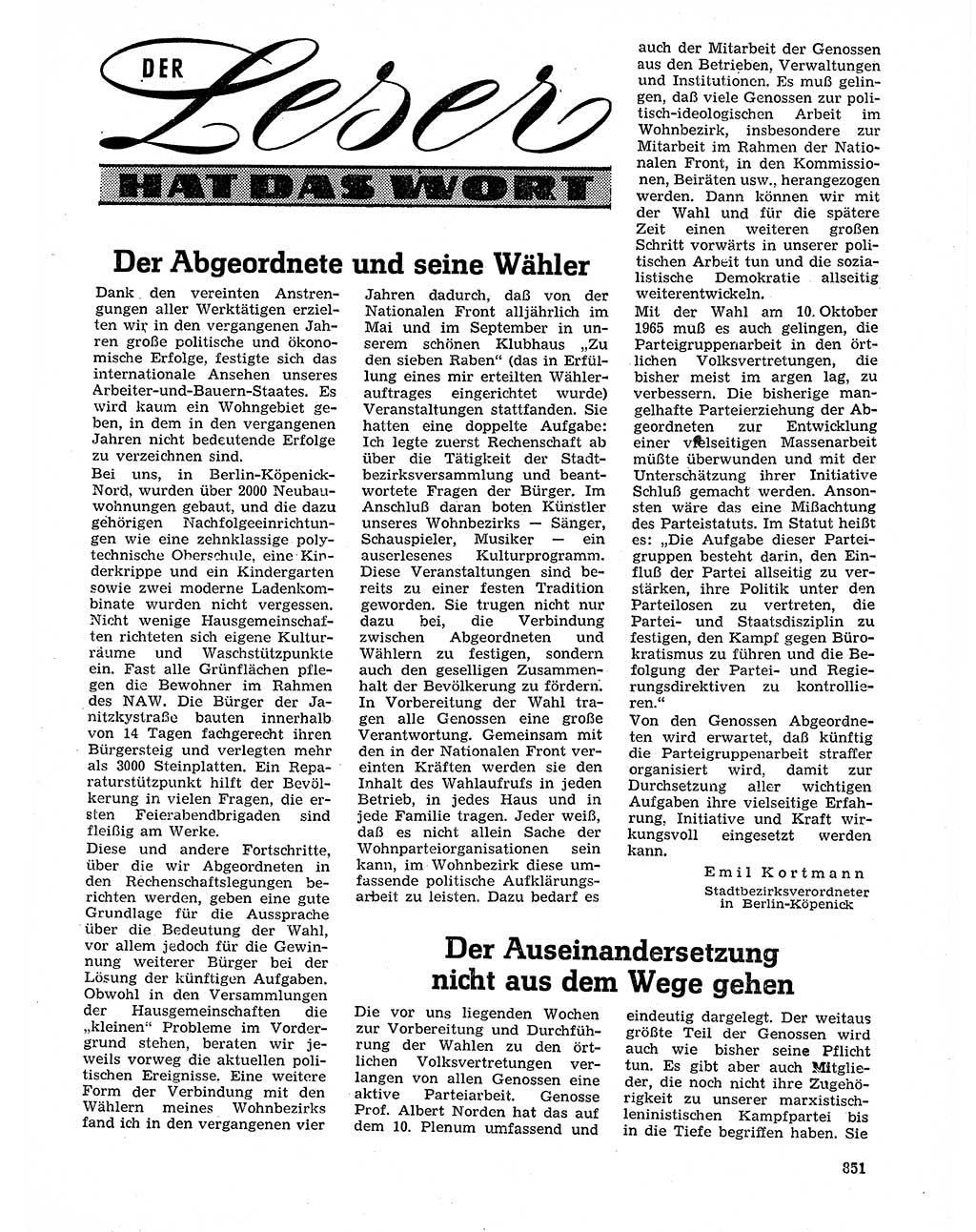 Neuer Weg (NW), Organ des Zentralkomitees (ZK) der SED (Sozialistische Einheitspartei Deutschlands) für Fragen des Parteilebens, 20. Jahrgang [Deutsche Demokratische Republik (DDR)] 1965, Seite 835 (NW ZK SED DDR 1965, S. 835)