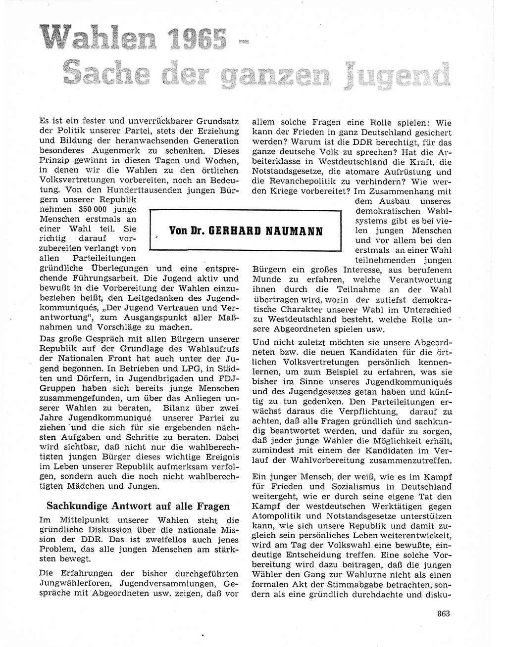 Neuer Weg (NW), Organ des Zentralkomitees (ZK) der SED (Sozialistische Einheitspartei Deutschlands) für Fragen des Parteilebens, 20. Jahrgang [Deutsche Demokratische Republik (DDR)] 1965, Seite 847 (NW ZK SED DDR 1965, S. 847)