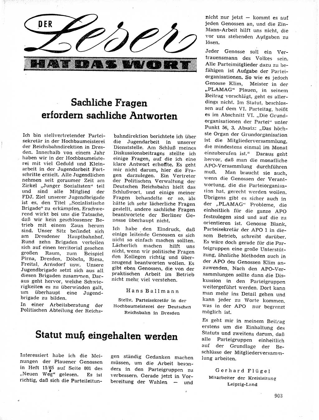 Neuer Weg (NW), Organ des Zentralkomitees (ZK) der SED (Sozialistische Einheitspartei Deutschlands) für Fragen des Parteilebens, 20. Jahrgang [Deutsche Demokratische Republik (DDR)] 1965, Seite 887 (NW ZK SED DDR 1965, S. 887)