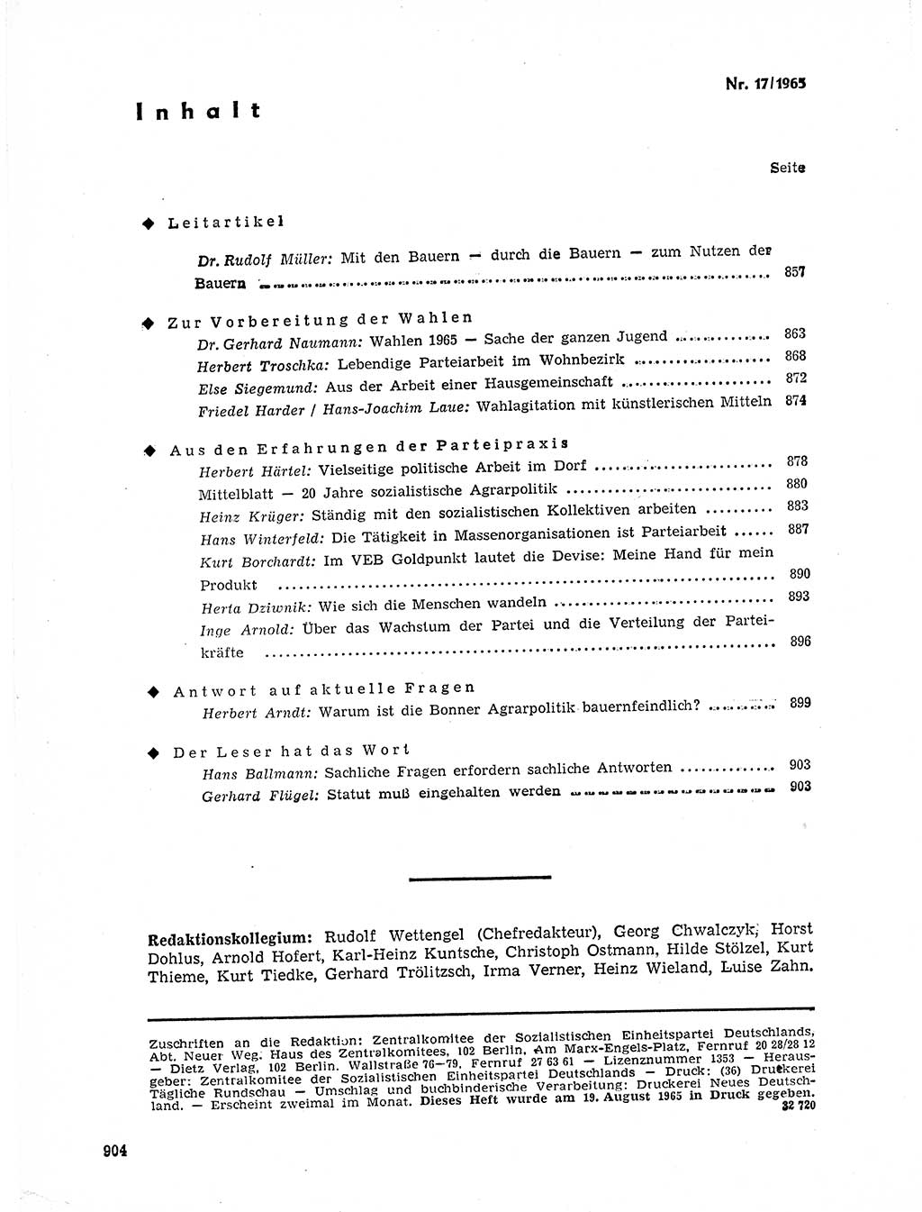 Neuer Weg (NW), Organ des Zentralkomitees (ZK) der SED (Sozialistische Einheitspartei Deutschlands) für Fragen des Parteilebens, 20. Jahrgang [Deutsche Demokratische Republik (DDR)] 1965, Seite 888 (NW ZK SED DDR 1965, S. 888)