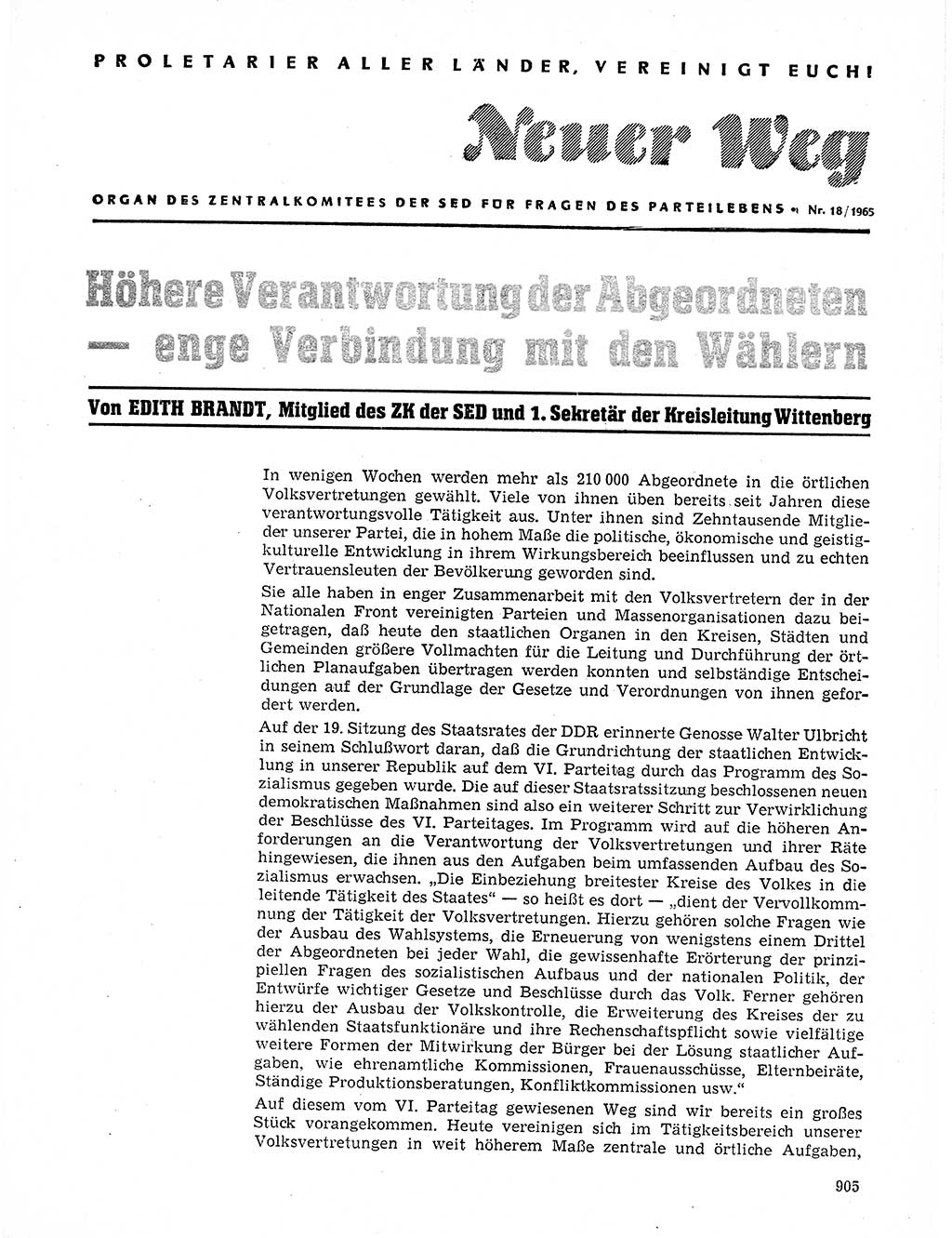 Neuer Weg (NW), Organ des Zentralkomitees (ZK) der SED (Sozialistische Einheitspartei Deutschlands) für Fragen des Parteilebens, 20. Jahrgang [Deutsche Demokratische Republik (DDR)] 1965, Seite 889 (NW ZK SED DDR 1965, S. 889)