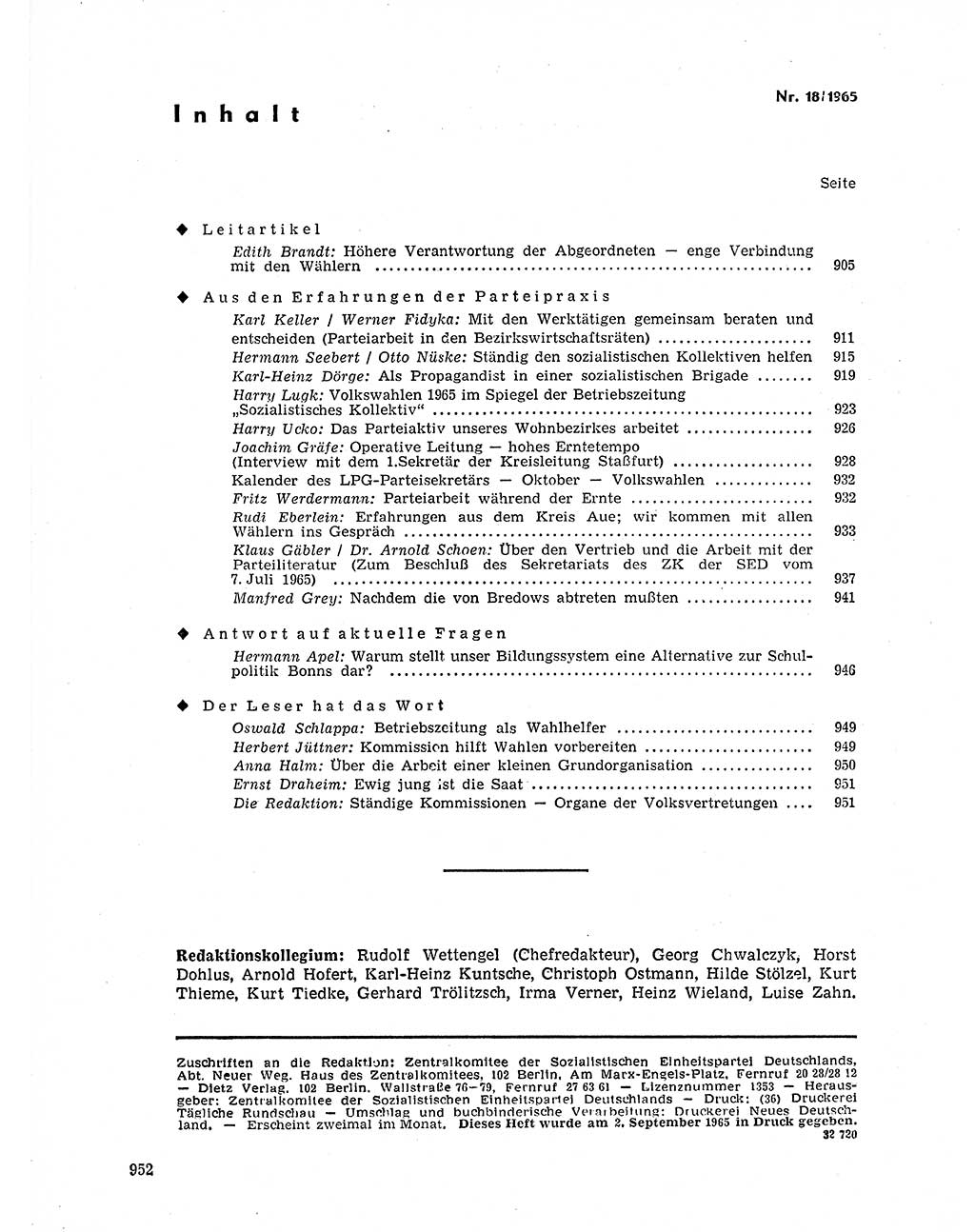 Neuer Weg (NW), Organ des Zentralkomitees (ZK) der SED (Sozialistische Einheitspartei Deutschlands) für Fragen des Parteilebens, 20. Jahrgang [Deutsche Demokratische Republik (DDR)] 1965, Seite 936 (NW ZK SED DDR 1965, S. 936)