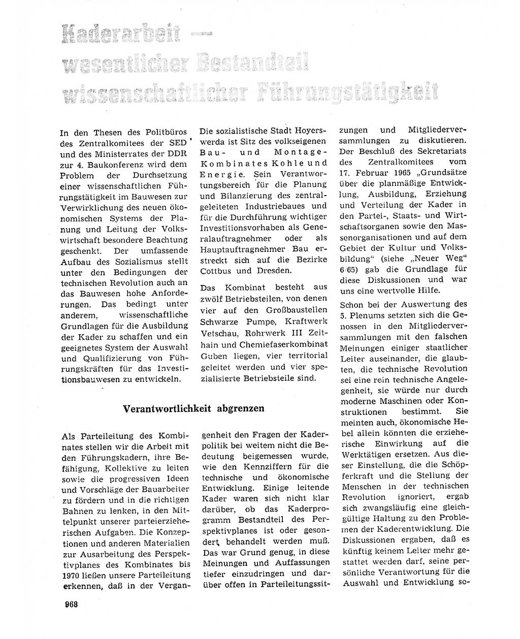 Neuer Weg (NW), Organ des Zentralkomitees (ZK) der SED (Sozialistische Einheitspartei Deutschlands) für Fragen des Parteilebens, 20. Jahrgang [Deutsche Demokratische Republik (DDR)] 1965, Seite 952 (NW ZK SED DDR 1965, S. 952)