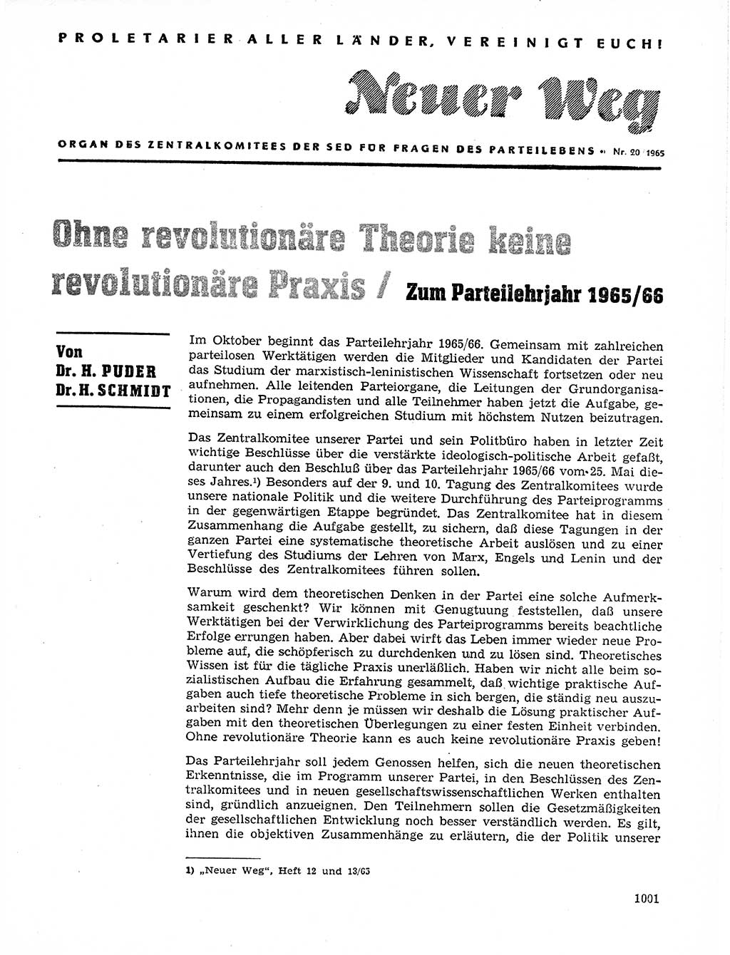 Neuer Weg (NW), Organ des Zentralkomitees (ZK) der SED (Sozialistische Einheitspartei Deutschlands) für Fragen des Parteilebens, 20. Jahrgang [Deutsche Demokratische Republik (DDR)] 1965, Seite 985 (NW ZK SED DDR 1965, S. 985)