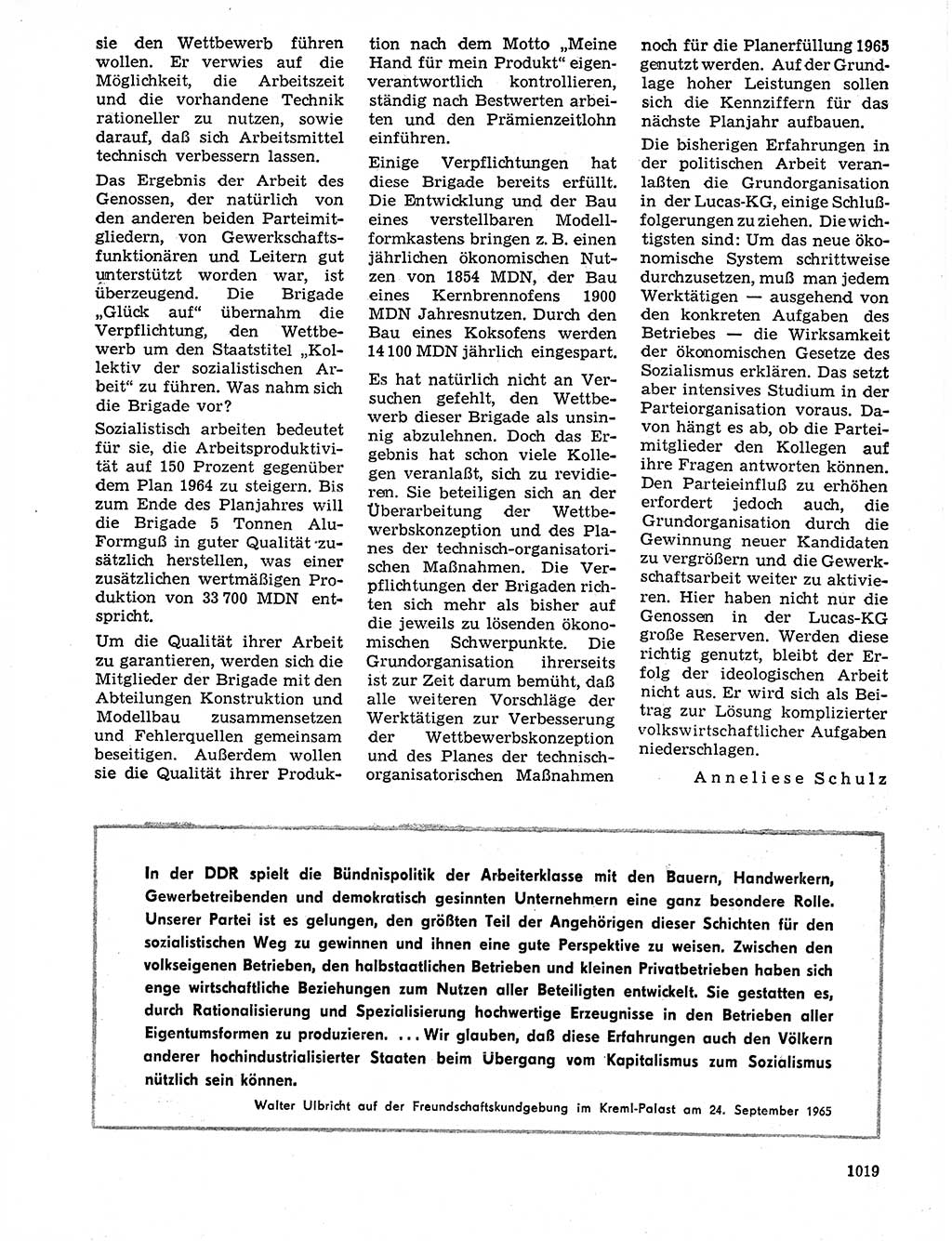 Neuer Weg (NW), Organ des Zentralkomitees (ZK) der SED (Sozialistische Einheitspartei Deutschlands) für Fragen des Parteilebens, 20. Jahrgang [Deutsche Demokratische Republik (DDR)] 1965, Seite 1003 (NW ZK SED DDR 1965, S. 1003)