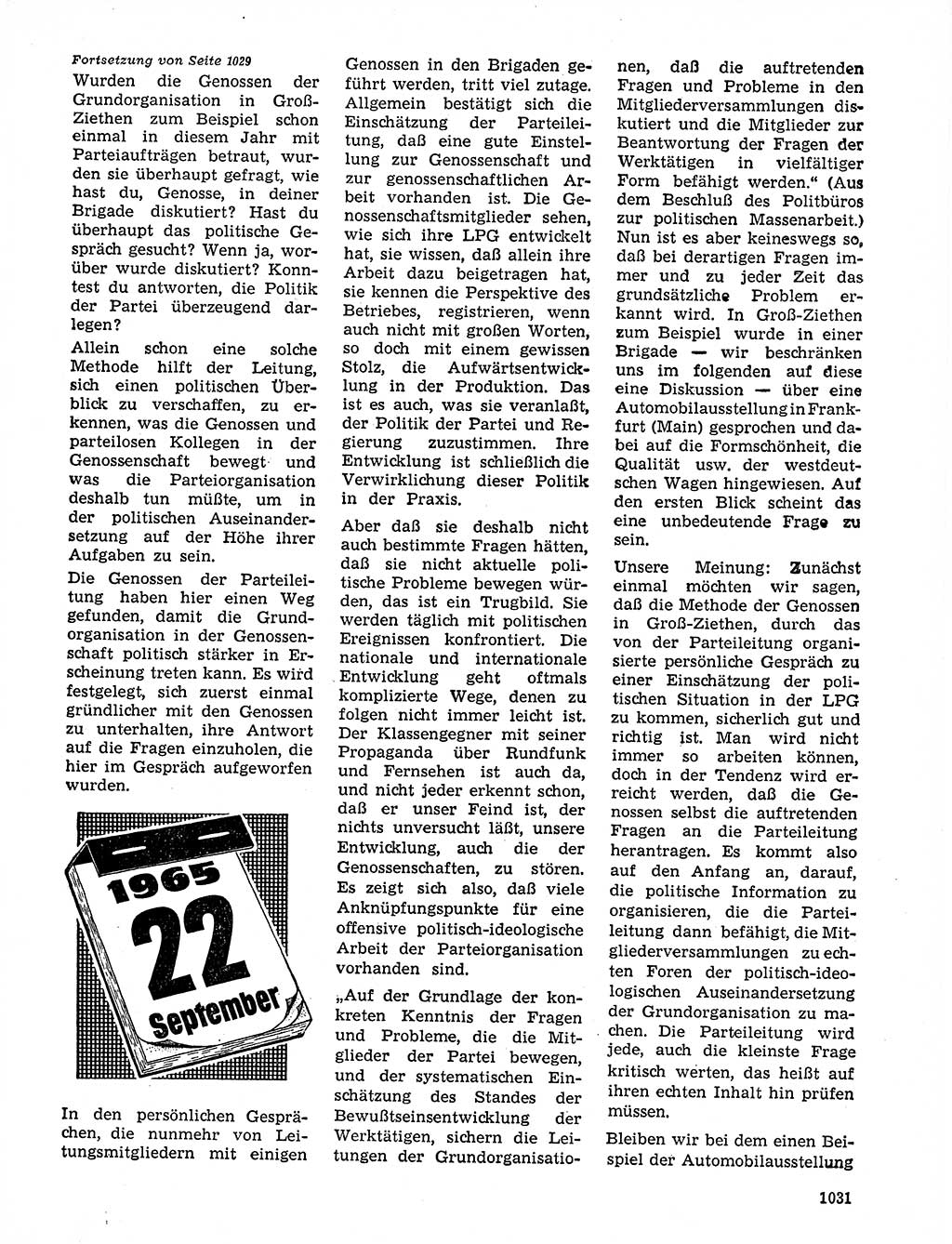 Neuer Weg (NW), Organ des Zentralkomitees (ZK) der SED (Sozialistische Einheitspartei Deutschlands) für Fragen des Parteilebens, 20. Jahrgang [Deutsche Demokratische Republik (DDR)] 1965, Seite 1015 (NW ZK SED DDR 1965, S. 1015)