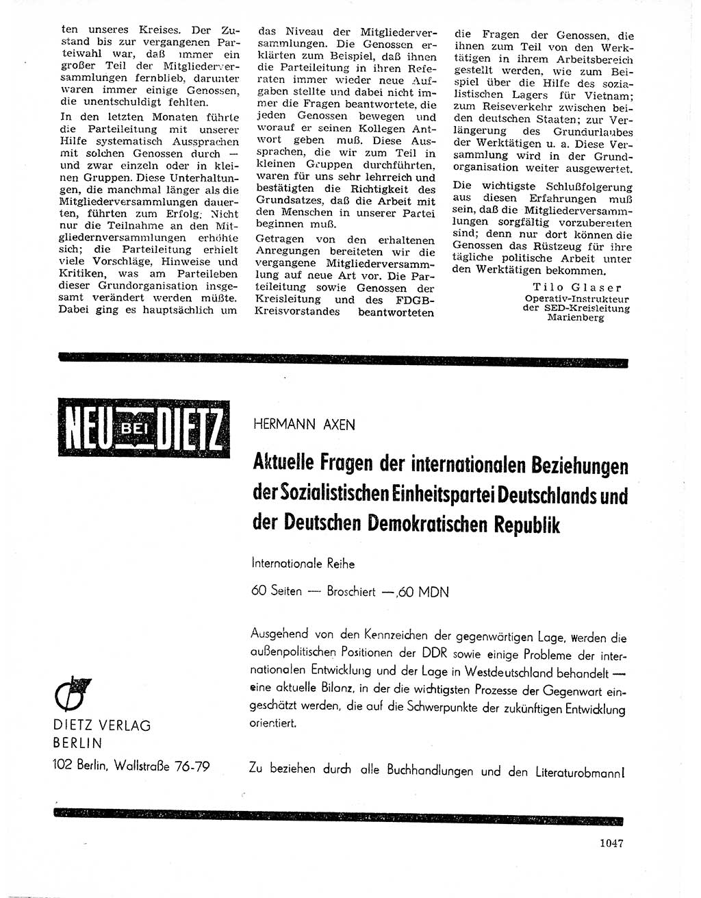 Neuer Weg (NW), Organ des Zentralkomitees (ZK) der SED (Sozialistische Einheitspartei Deutschlands) für Fragen des Parteilebens, 20. Jahrgang [Deutsche Demokratische Republik (DDR)] 1965, Seite 1031 (NW ZK SED DDR 1965, S. 1031)