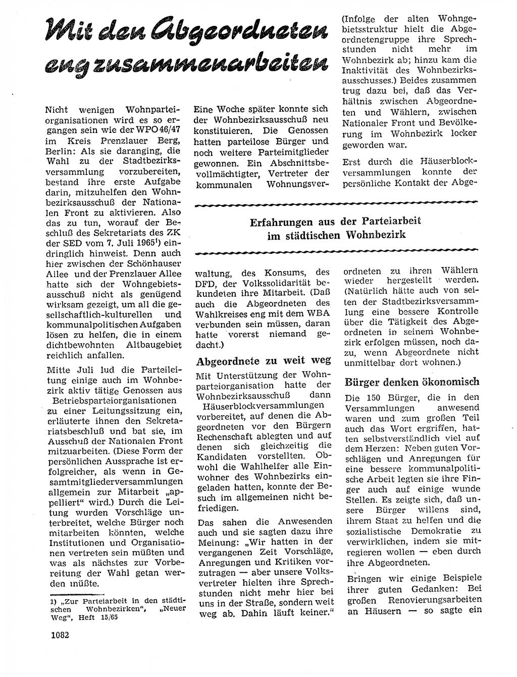 Neuer Weg (NW), Organ des Zentralkomitees (ZK) der SED (Sozialistische Einheitspartei Deutschlands) für Fragen des Parteilebens, 20. Jahrgang [Deutsche Demokratische Republik (DDR)] 1965, Seite 1066 (NW ZK SED DDR 1965, S. 1066)