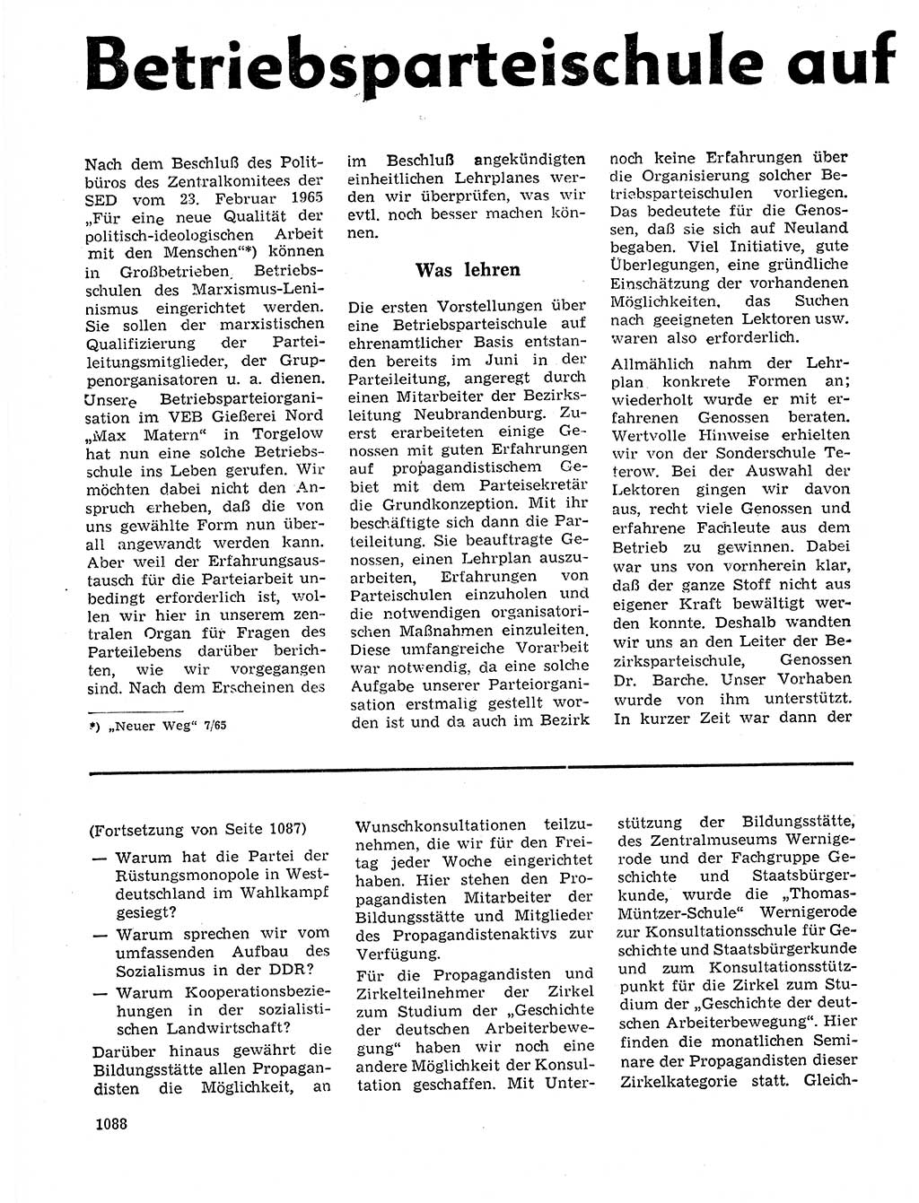 Neuer Weg (NW), Organ des Zentralkomitees (ZK) der SED (Sozialistische Einheitspartei Deutschlands) für Fragen des Parteilebens, 20. Jahrgang [Deutsche Demokratische Republik (DDR)] 1965, Seite 1072 (NW ZK SED DDR 1965, S. 1072)