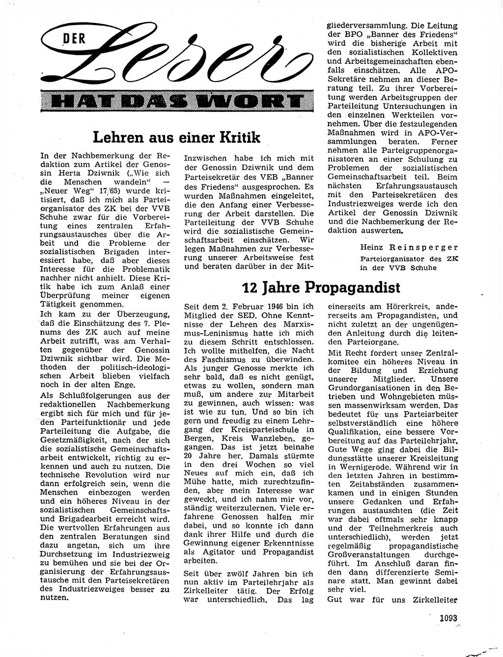 Neuer Weg (NW), Organ des Zentralkomitees (ZK) der SED (Sozialistische Einheitspartei Deutschlands) für Fragen des Parteilebens, 20. Jahrgang [Deutsche Demokratische Republik (DDR)] 1965, Seite 1077 (NW ZK SED DDR 1965, S. 1077)