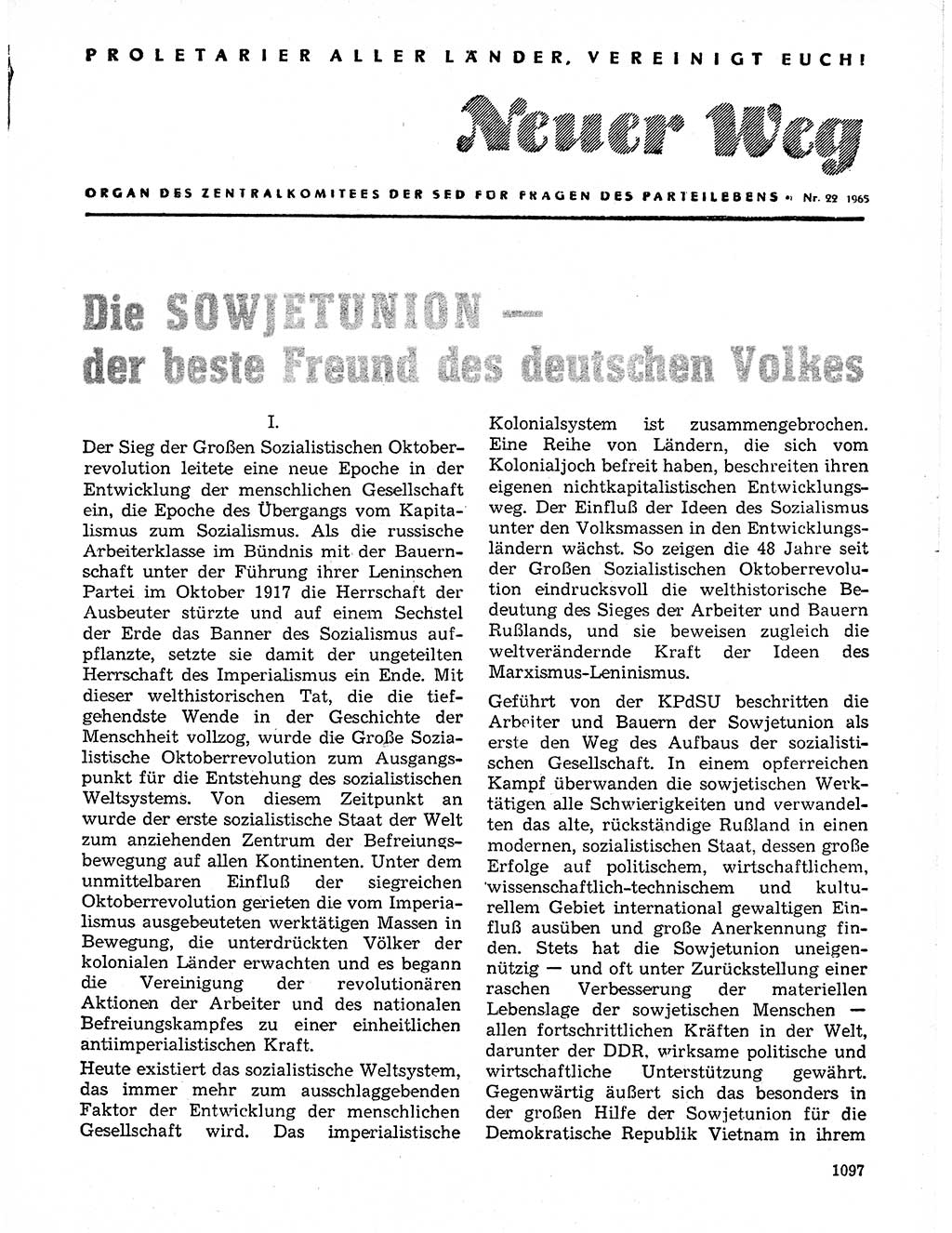 Neuer Weg (NW), Organ des Zentralkomitees (ZK) der SED (Sozialistische Einheitspartei Deutschlands) für Fragen des Parteilebens, 20. Jahrgang [Deutsche Demokratische Republik (DDR)] 1965, Seite 1081 (NW ZK SED DDR 1965, S. 1081)