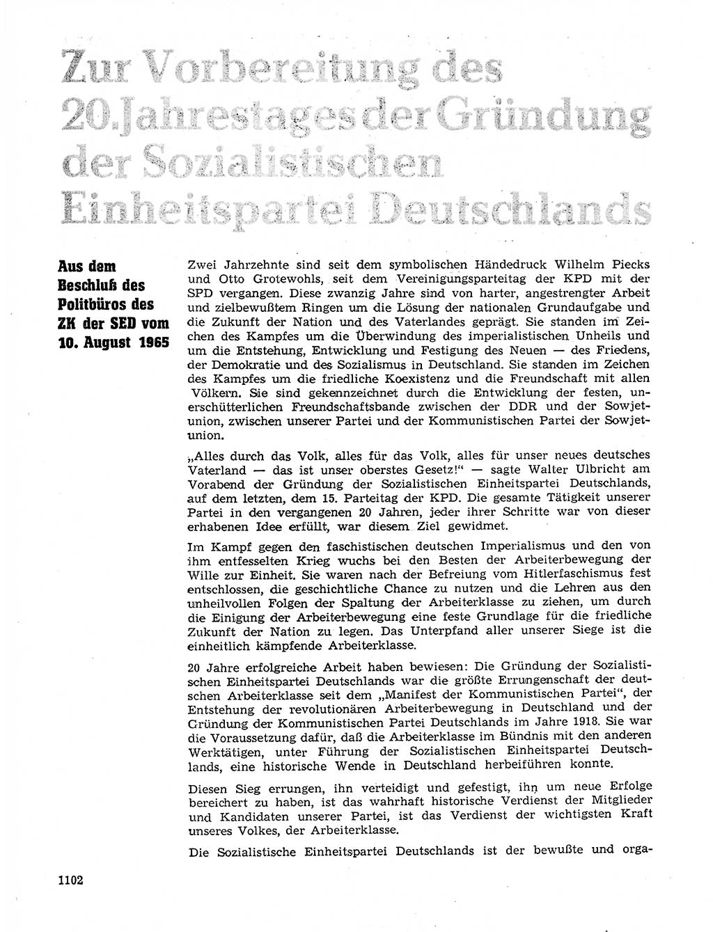 Neuer Weg (NW), Organ des Zentralkomitees (ZK) der SED (Sozialistische Einheitspartei Deutschlands) für Fragen des Parteilebens, 20. Jahrgang [Deutsche Demokratische Republik (DDR)] 1965, Seite 1086 (NW ZK SED DDR 1965, S. 1086)
