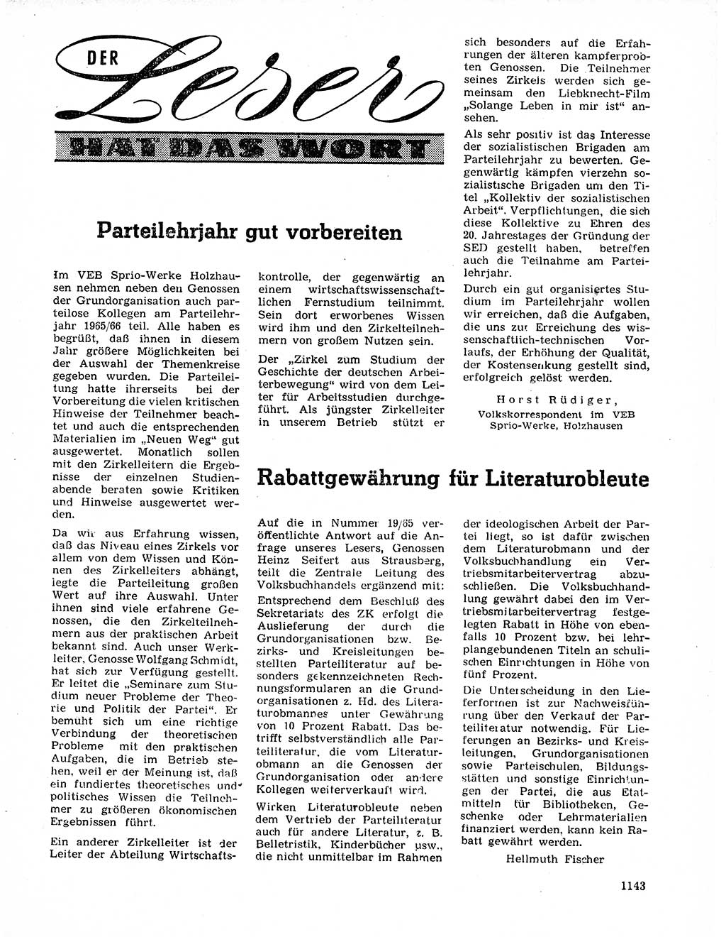 Neuer Weg (NW), Organ des Zentralkomitees (ZK) der SED (Sozialistische Einheitspartei Deutschlands) für Fragen des Parteilebens, 20. Jahrgang [Deutsche Demokratische Republik (DDR)] 1965, Seite 1127 (NW ZK SED DDR 1965, S. 1127)