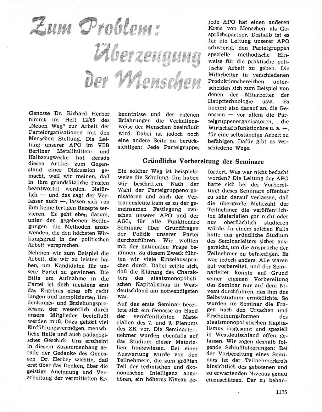 Neuer Weg (NW), Organ des Zentralkomitees (ZK) der SED (Sozialistische Einheitspartei Deutschlands) für Fragen des Parteilebens, 20. Jahrgang [Deutsche Demokratische Republik (DDR)] 1965, Seite 1159 (NW ZK SED DDR 1965, S. 1159)