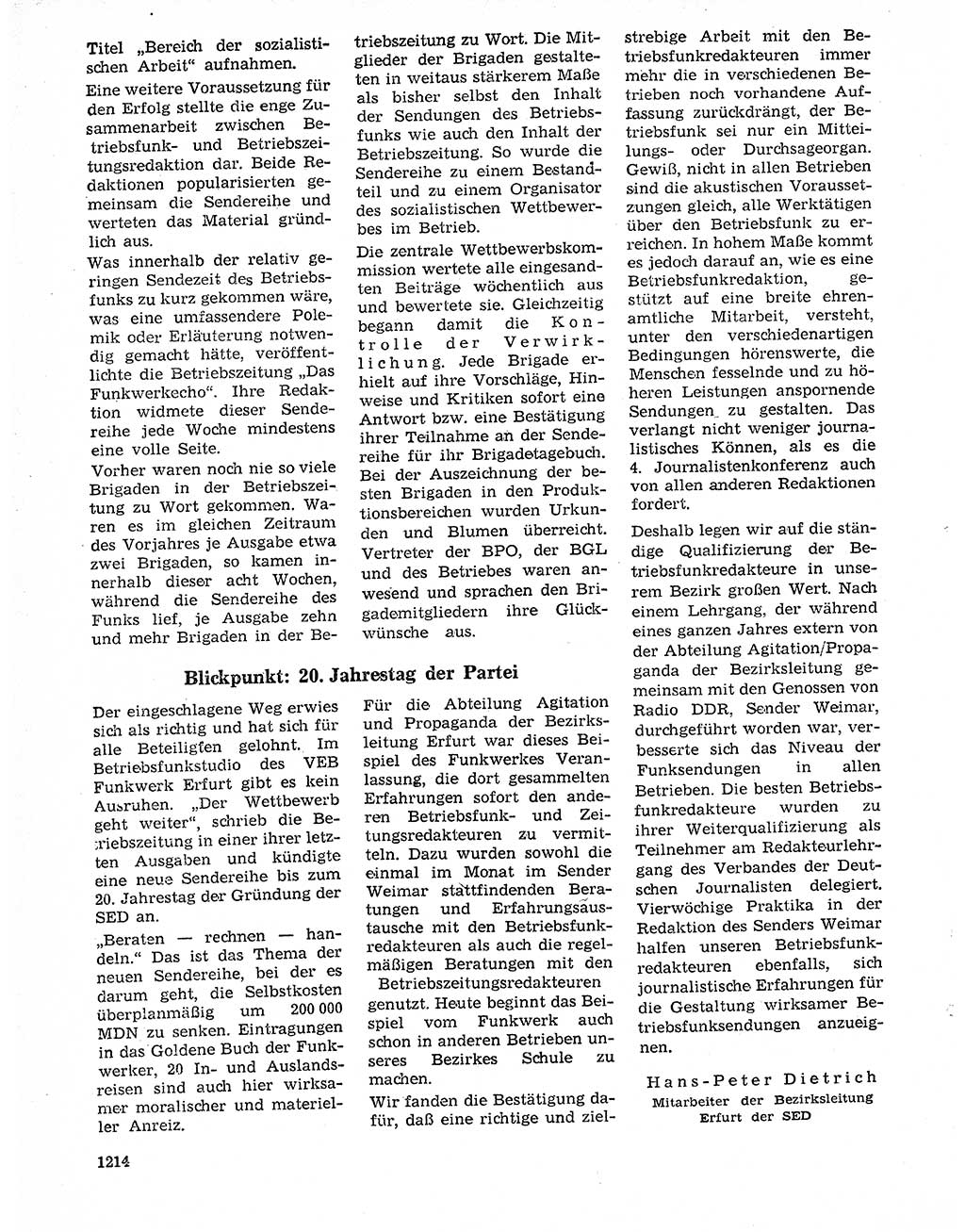 Neuer Weg (NW), Organ des Zentralkomitees (ZK) der SED (Sozialistische Einheitspartei Deutschlands) für Fragen des Parteilebens, 20. Jahrgang [Deutsche Demokratische Republik (DDR)] 1965, Seite 1198 (NW ZK SED DDR 1965, S. 1198)