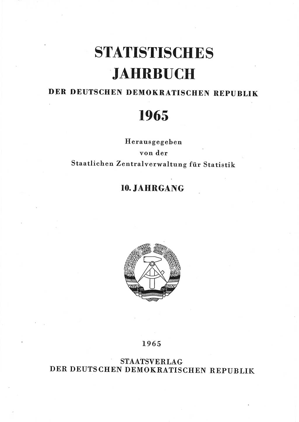 Statistisches Jahrbuch der Deutschen Demokratischen Republik (DDR) 1965, Seite 1 (Stat. Jb. DDR 1965, S. 1)