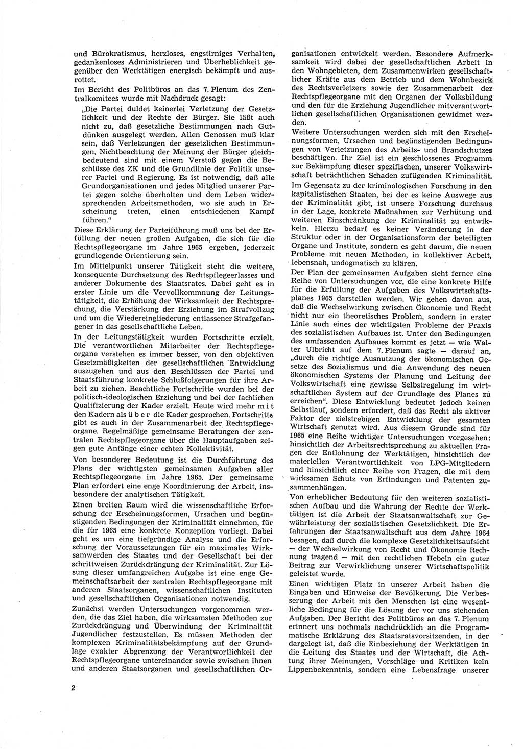 Neue Justiz (NJ), Zeitschrift für Recht und Rechtswissenschaft [Deutsche Demokratische Republik (DDR)], 19. Jahrgang 1965, Seite 2 (NJ DDR 1965, S. 2)